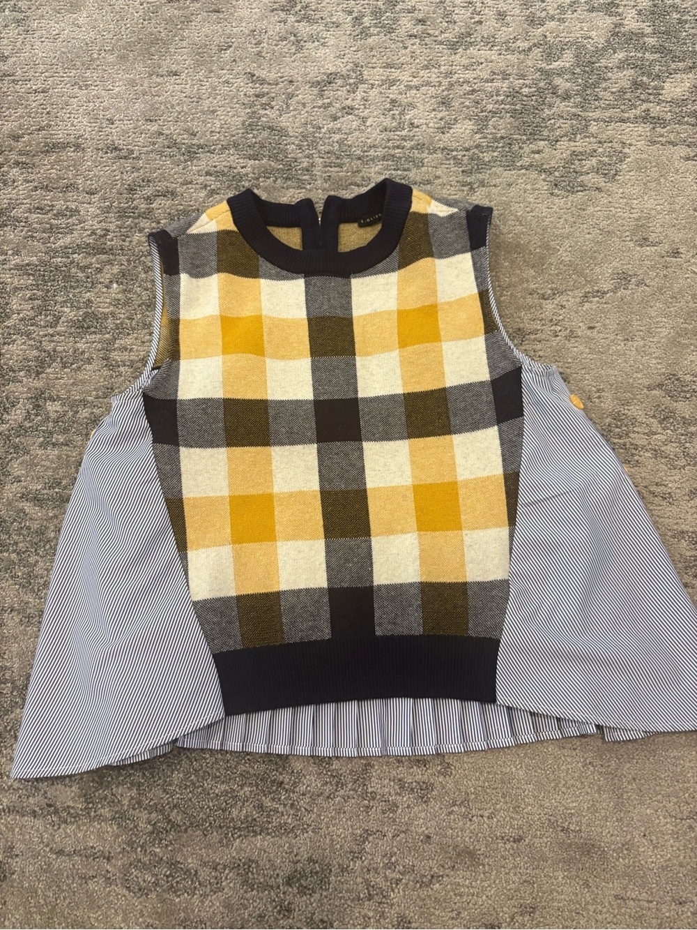 English Factory Yellow, Black & Cream Plaid Mixed-Media Sleeveless Top